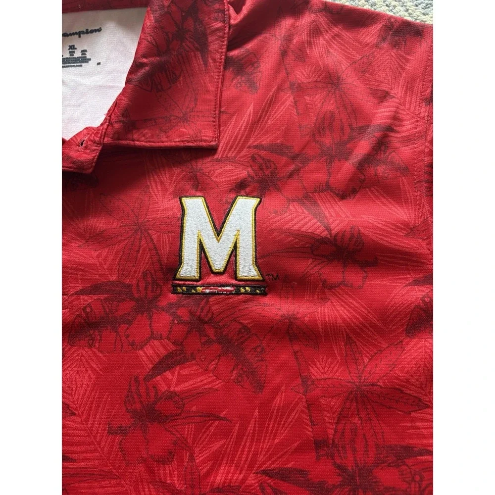 Champion University of Maryland‎ Short Sleeve Polyester Hawaiian Polo - Red - XL